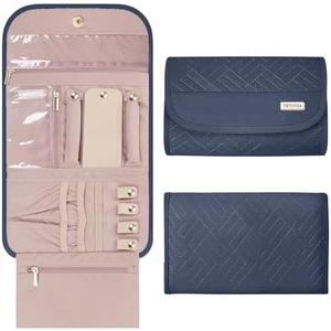 TBTOTRA Travel Jewelry Organizer Box, Foldable Travel Case for Earrings, Necklaces, Rings, Bracelets, Greyblue