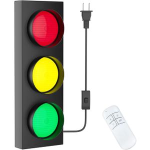 Traffic Light Lamp Decor on Wall: Remote Control LED with Easy Installation - Stop Signal Adjustable Color Green Red Yellow - Retro Industrial Design for Kids Room Classroom Bedroom Party Bar