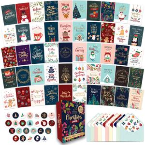 Decorably 100 Pack Foiled & Glittery Boxed 6x4in Assorted Christmas Cards with Envelopes and Stickers, 100 Unique Holiday Designs Seasons Greetings for Loved Ones, Printed Message - Gifting, Mailing