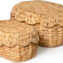 KOKODO Pack of 2 Scalloped Basket with Lids, Water Hyacinth Wicker, BOHO Handwoven Wicker Basket for Gifts, Diaper Caddy Organizer