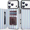 TopPerfekt for iPhone17 Pro Max Case Wallet Card Holder, Military-Grade Drop Protection, Flip PU Leather Built, Double Magnetic Clasp and Durable Shockproof for iP17 PM5G 2025 Cover-Stripes Blue White