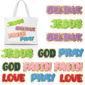 12 Pcs Christian Embroidered Iron on Patches Applique Chenille Patches Bulk Motivational Religious Sew On Applique for Clothes Backpacks Hats DIY Accessories(Colorful)
