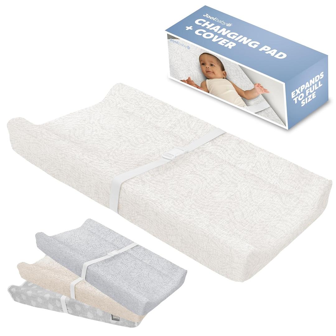 Jool Baby Serenity Soft Changing Pad + Washable Cover, Non-Slip - Fits Standard Changing Tables & Dressers (Wave Pattern, Off White)