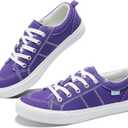Obtaom Women's White Play Fashion Sneakers Cute Lace up Canvas Shoes Low Top Washed Canvas Flat for Lady (10, Purple)