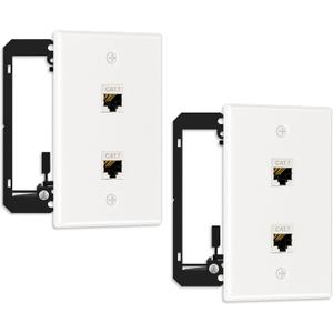 FGB 2 Pack Ethernet Wall Plate, 2 Port Keystone Wall Plate with Bracket and Cat7 Shielded RJ45 Keystone Coupler, Single Gang Ethernet Wall Plate with Mounting Bracket