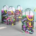 DjinnGlory 36 Pack Small-Size Black Paper Gift Bags with Handles (Let's Glow Party) and 36 White Tissue Paper for Themed Birthday Parties, 9x5.5x3.15 Inch