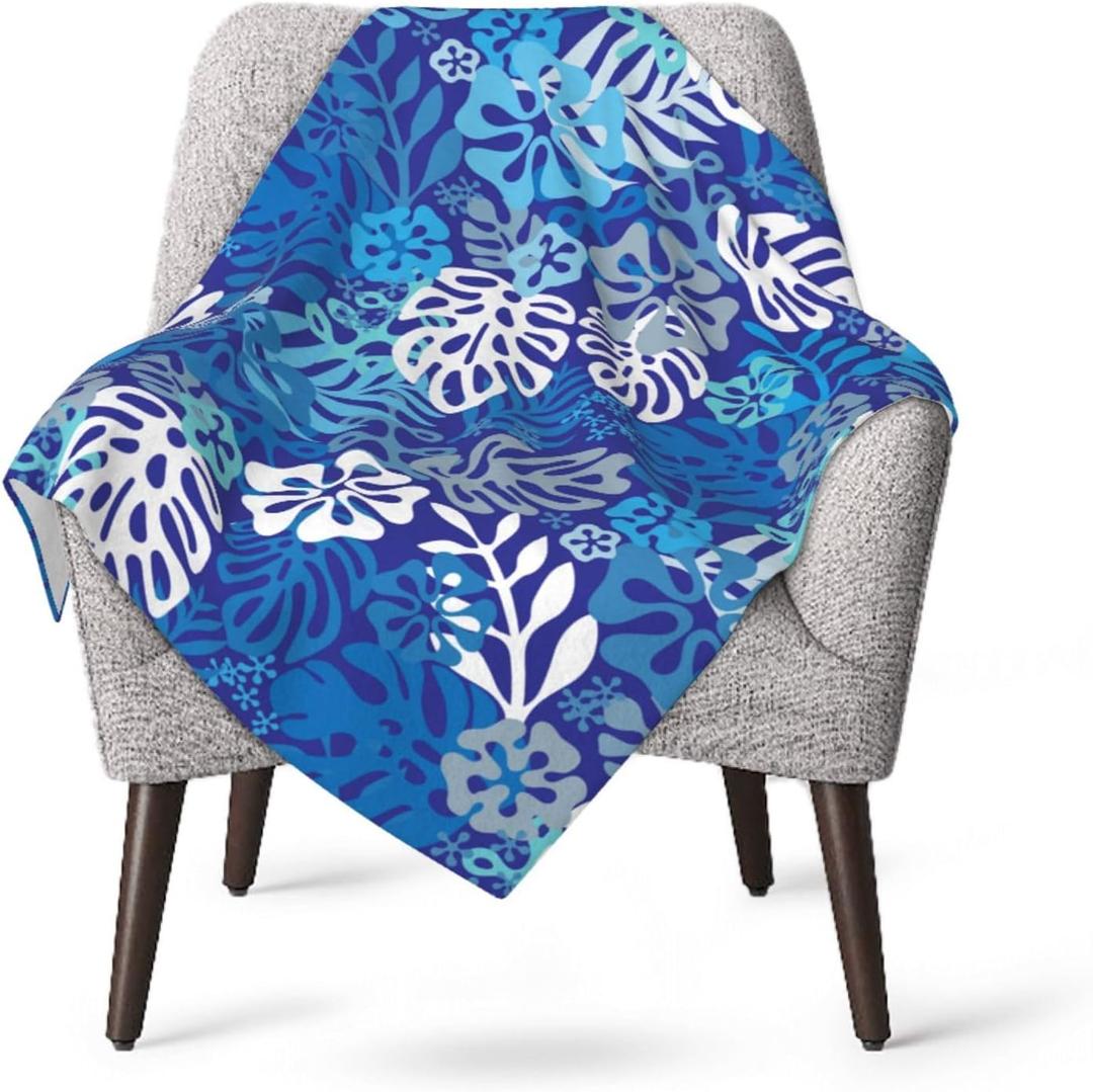 Hawaii Floral Blue Throw Blankets All Season Ultra Soft Warm Hawaiian Tropical Aloha Pattern Fleece Blanket for Home Bed Sofa Couch Chair Outdoor Travel Camping 40x30 Inch