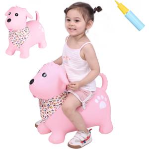 INPANY Bouncy Dog Hopper for Toddlers-Hopping/Bouncing/Bounce Hoppers, Jumping Toys, Inflatable Ride-on Animal Toy for Kids/Boys/Girls 2, 3, 4, 5 Years Old Gifts(Pump Included) (Pink)