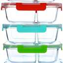 5 Pack 30oz Glass Meal Prep Containers - 2 Compartment Glass Food Storage Containers with Lids, Airtight Bento Boxes, Oven, Freezer & Dishwasher Safe