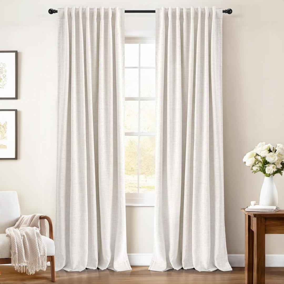INOVADAY 100% Blackout Curtains 72 Inches Length 2 Panels Set, Back Tab/Rod Pocket Linen Black Out Curtains for Bedroom, Thermal Insulated Window Drapes - Beige, W50 X L72