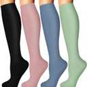 Iseasoo 4 Pairs Compression Socks for Women Circulation-Best Support for Nurses,Running,Athletic,Travel (Small-Medium, 07-Z-black/pink/blue/green)