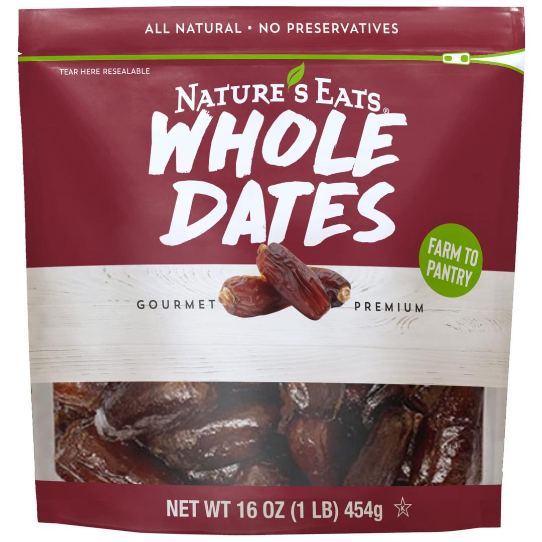 Natures Eats Whole Pitted Dates - Non-GMO, Gluten-Free, Vegan, Kosher Dried Fruits, Naturally Sweet Source of Fiber, Healthy Snacks for Adults & Kids - 16 oz (EXP 07/31/26)