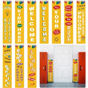 10 Pcs Crayon Welcome Banner for Classroom Doors Walls 8 x 39 Inches Crayon Classroom Decor Back to School Vertical Door Decorations for First Day of Kindergarten Primary Decorations