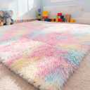 24 Pcs Pastel Faux Fur Floor Tiles, 11.8 x 11.8 in Puzzle Girls Play Soft Tiles, 1.5 Inch Shaggy Square, EVA Foam Floor Mat for Nursery, Playroom, Bedroom, Toddler Room, Daycare