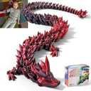 TXB3DOK 24" Large 3D Printed Dragon Bigger Fidget Animals Toys, Oversized Flexible Articulated Crystal Fidget Toy, Huge 3D Printed Dragon Gift for Desk and Home Decor (Black Red, 24 inch)