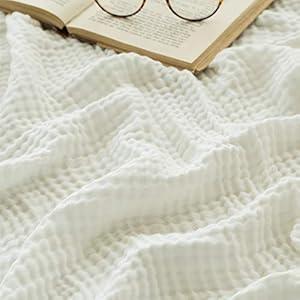 EMME Cotton Throw Blanket for Couch Soft Muslin Blankets 50"x60" Lightweight Breathable Blanket All Season Gauze Blanket, White