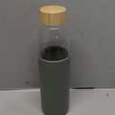 veegoal 25 Oz Borosilicate Glass Water Bottles with Bamboo Lid, BPA-FREE, Non-Slip Silicone Sleeve, and Stainless Steel Leak Proof Lid - Reusable Glass Bottle for Men and Women (Olive)