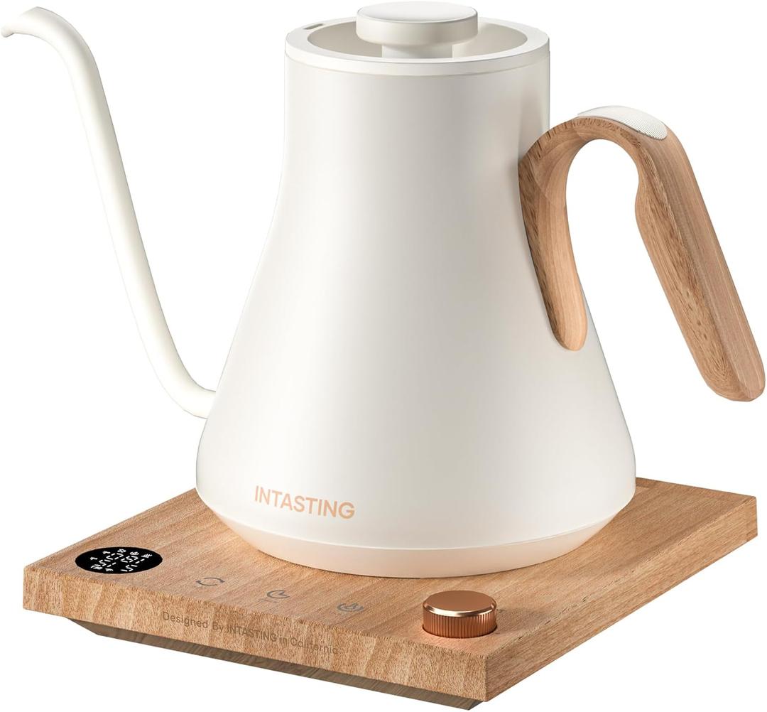 INTASTING Electric Kettle, Gooseneck Electric Kettle, 1 Precise Temperature Control, Stainless Steel Interior, Quick Heating for Pour Over Coffee, Tea & Boiling Water, 0.9L (Cream White)