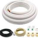 25FT Mini Split Line Set 1/4*3/8 OD HVAC Copper Tube Pipe Extension,3/8 Thickened PE Insulation Coil Air Conditioner Twin Copper Line Heating Equipment Hose with Flared Nuts (25FT (1/4+3/8) with wire)