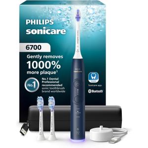 Philips Sonicare 6700 Series Electric Toothbrush, Pressure Sensor, 9 Brushing Settings, SmarTimer, BrushPacer, 21-Day Runtime, Travel Case, for Gum Health & Sensitive Teeth, Navy Blue, HX7413/05
