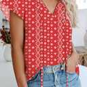 Dokotoo Women's Casual Boho Floral Printed V Neck Tops Drawstring Short Long Sleeve T Shirt Blouses, L (L)