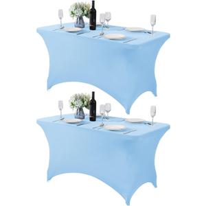2Pack Spandex Table Cover for 4FT or 6ft or 8ft Table Universal Fitted Stretch Tablecloth for Party, Banquet, Wedding and Events-Blue Mist