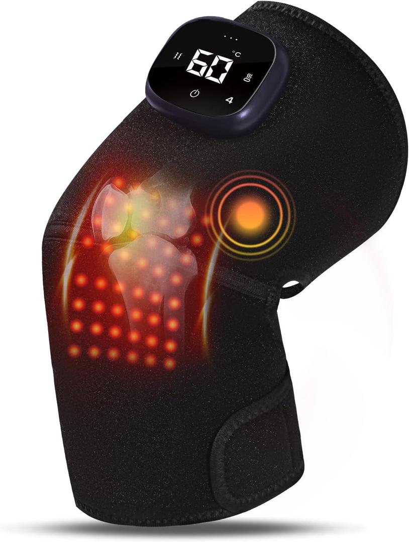 Red Light Therapy for Knee, Heated and Massage Knee Brace for Pain Relief, with 5 Heat Levels & 8 Vibration Modes,Infrared Red Light Therapy for Body/Elbow/Shoulder,Gifts for Women Men