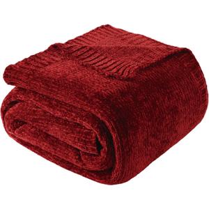 BATTILO HOME Christmas Red Throw Blanket for Couch, Chenille Knit Blanket for Sofa, Chair, Christmas Decor, Super Soft Blanket, 51"x67" (Burgundy)