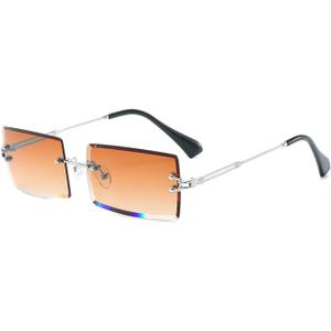 LASPOR Silver Rimless Sunglasses Rectangle for Men and Women 90s 2000s Retro Vintage Square Frameless Tinted Glasses Shades