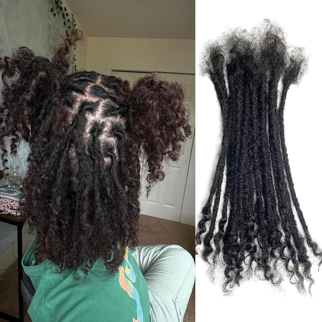 0.4cm Width Dreadlock Extensions 12 inch 30 Strands 100% Permanent Loc Extensions Human Hair with Curly Ends Natural Black Curly Locs Human Hair Can Be Dyed Bleached(12inch-30strands) (1B)