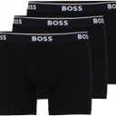 BOSS Men's Stretch Cotton 3 Pack Boxer Briefs (Medium, Ebony Black)
