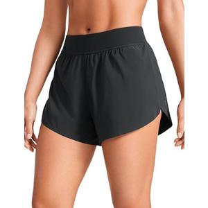 CRZ YOGA Mid Waisted Split Running Shorts for Women 4" - Comfy Mesh Liner for Workout Athletic Gym Track Quick Dry, Small Black
