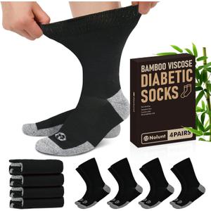 Nolunt Diabetic Socks for Men, 4 Pairs Crew Diabetic Neuropathy Socks for Men, Diabetic Socks for Men 9-12(Black-Large)