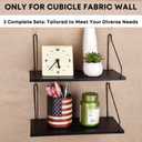 Fabric Wall Cubicle Shelf with Hooks for Work Decor, 11.8' Wooden Cubicle Organizer Storage Shelf with Hangers Cubicle Accessories for Women Men Desk, 2 Pack Black