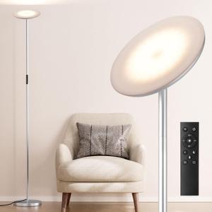 Modern LED Floor Lamp - Remote & Touch Control, 36W/1500LM Sky Torchiere Standing Lamp, Fully Dimmable, 3 Color Temperatures, Ideal for Living Room & Bedroom, Easy to Assemble(Grey) (Large, Gray)