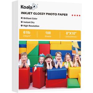 Koala Heavyweight Photo Paper High Glossy 8x10 Inches for Inkjet Printing 100 Sheets 61LB