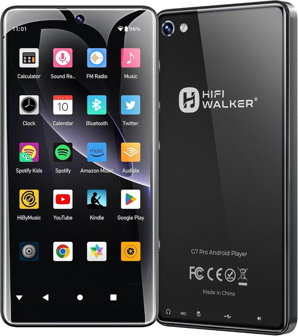 HIFI WALKER G7 Pro Portable Media Player with Android 13, 5.2" Touchscreen Music & Video Player with WiFi Bluetooth, Google Play Apps, Dual Camera, Speaker, 128GB Expandable Storage (Black, 160GB)