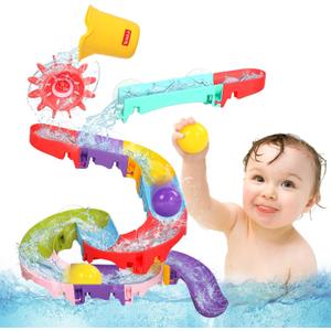 Fajiabao Toddler Bath Toys for Kids Ages 1-3 3-5 Bathtub Toys DIY Slippery Slide Track Fun Baby Shower Toys Birthday Gifts for Boys Girls Bath Time 1 2 3 4 5 6