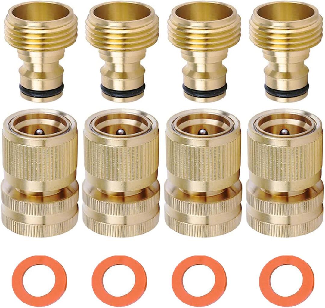 Brass Hose Quick Connect, 3/4 Inch GHT Thread Garden Hose Quick Connector No-Leak Water Hose Quick Connect Fittings Male and Female - 4Packs