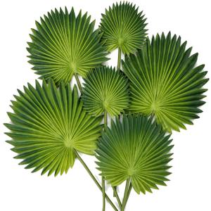 6 Pcs Pu Foam Artificial Palm Leaves Faux Palm Tropical Leaves Fake Palm Fronds for DIY Wedding Bouquets Fake Leaves for Centerpieces Arrangements Bridal Shower Palm Leaf for Party Home Decorations