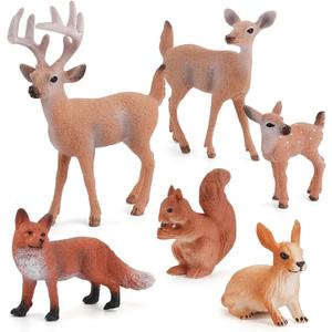 MEMOVAN Forest Animals Figures 6pcs Woodland Creatures Figurines Miniature Animals Toys Cake Toppers with Deer Family Fox Rabbit Squirrel Woodland Forest Themed Party Christmas Display