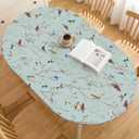 Horaldaily Spring Fitted Tablecloth 68 x 48 Inch Oval, Spring Colorful Birds Branch Green Washable Table Cover Elastic Edged for Dinning, Picnic, Camping, Banquet