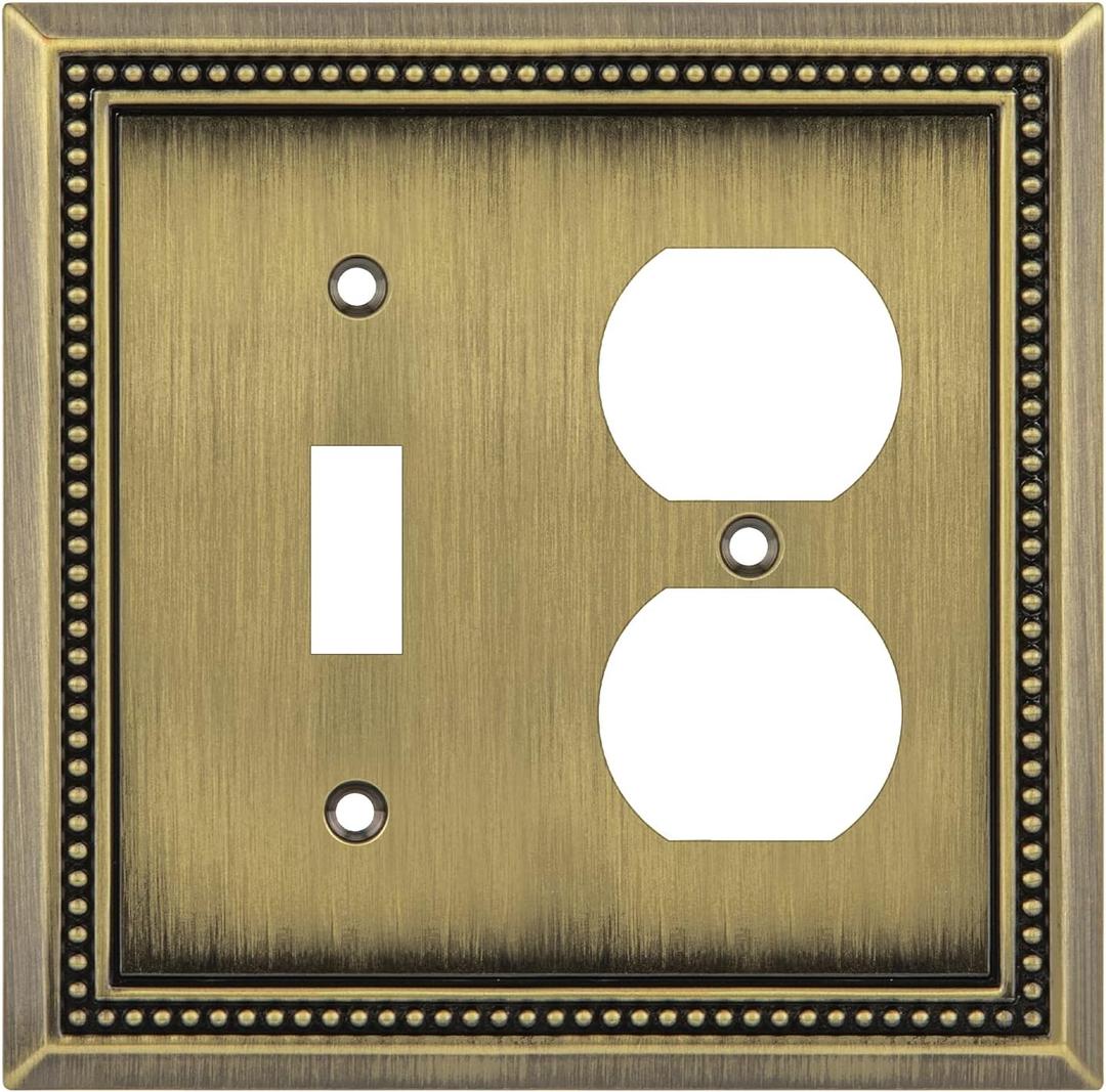 Henne Bery Sunken Pearls Heavy Duty Decorative Wall Plate Switch Plate Outlet Cover (Toggle/Duplex, Antique Brass)