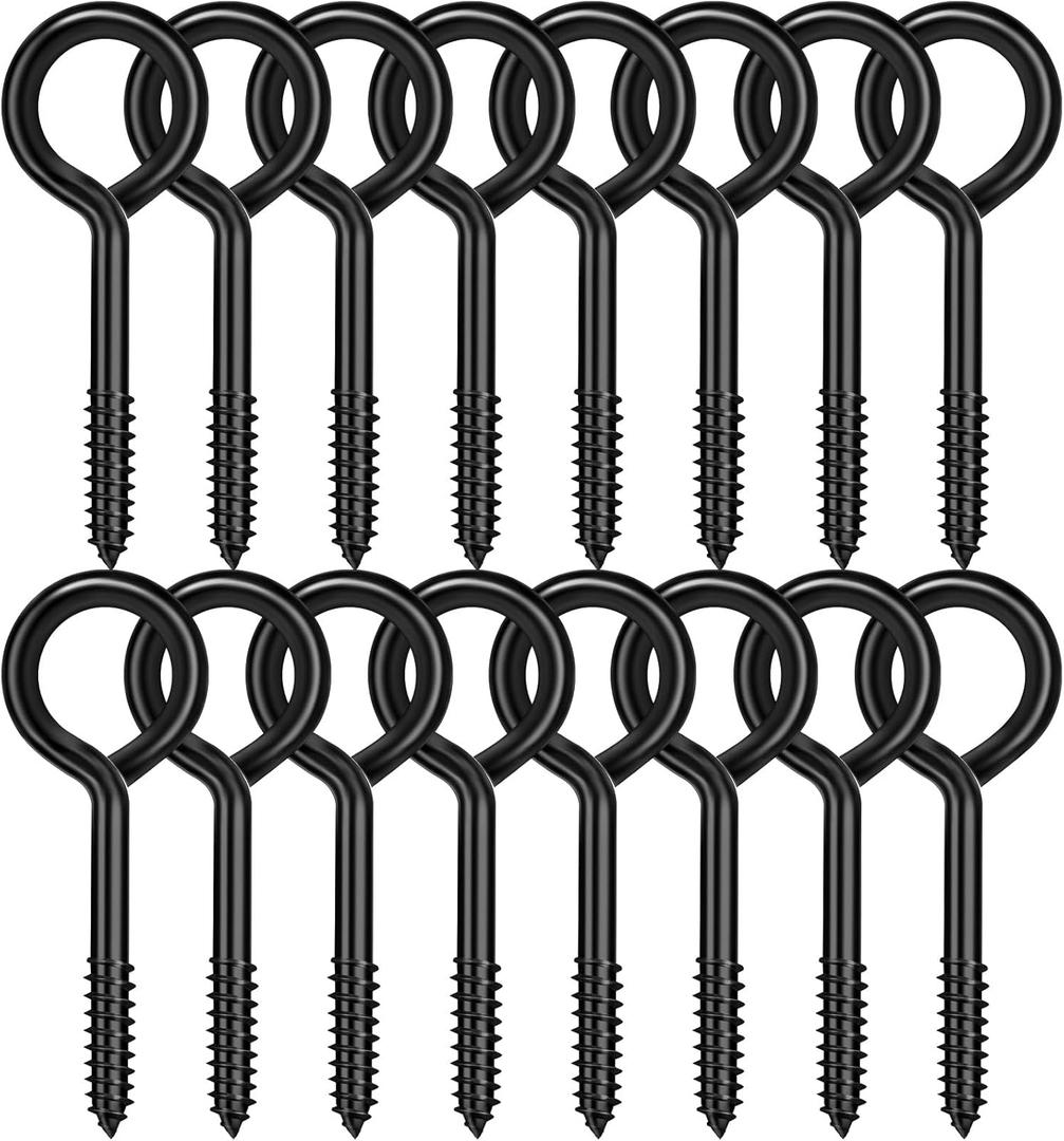 16PCS Black Eye Hooks Screw Self Tapping, 5 Inch Heavy Duty Bolt for Hanging, Wood Securing Cables Wire Indoor & Outdoor Use