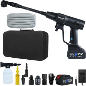 Cordless Pressure Washer 1450 PSI, Cordless Power Washer Gun, 2 4000mAH Battery Operated Power Pressure, Portable High Pressure Washer with 6-in-1 Nozzel for Car/Floor/Fence/Sidewalk, Black