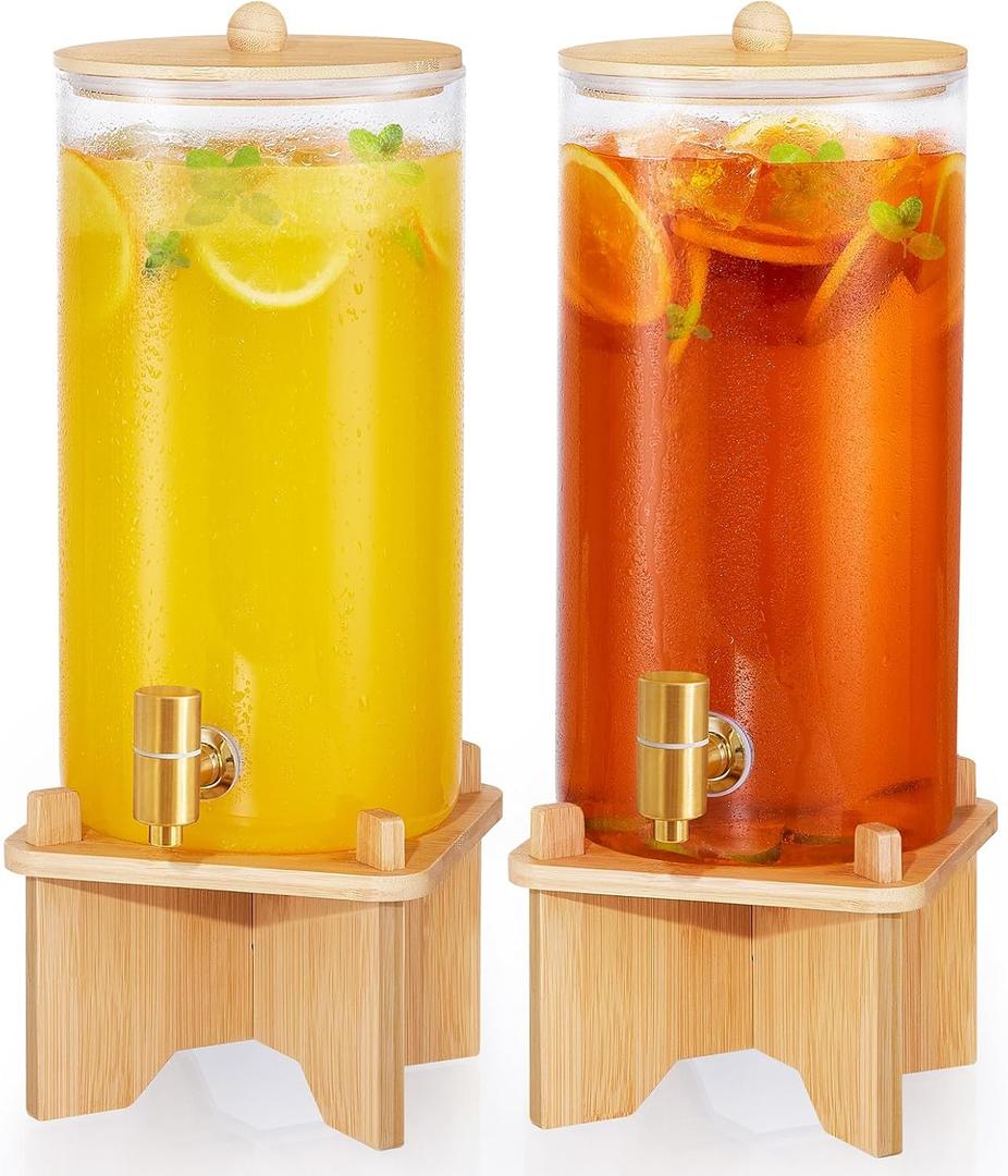 FavorFlavor Glass Drink Dispenser for Parties:2PCS 1.5 Gallon Large Beverage Dispenser with Stand,Water Lemonade Dispenser with Stainless Steel Spigot,Ideal for Dispensing Juice, Beverages, Sun Tea