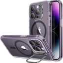 ESR for iPhone 14 Pro Case, Compatible with MagSafe, Built-in Camera Ring Stand, Military-Grade Protection, Magnetic Phone Case for iPhone 14 Pro, Classic Kickstand Case (HaloLock), Clear Purple
