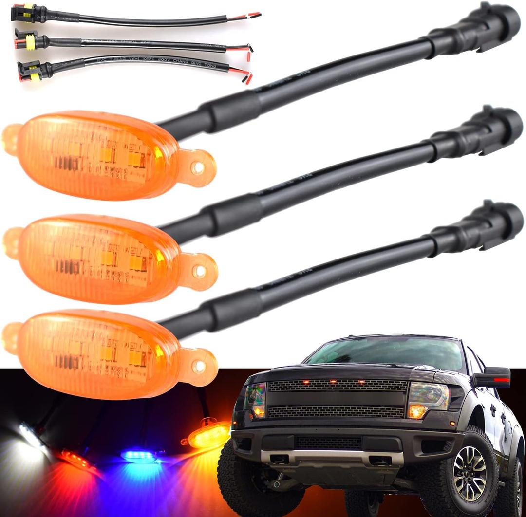Boigoo Front Grille Lights compatible for Ford F-150 Raptor SVT Grill 2010-2014 & 2017-up, DIY Truck Grid Amber LED Running Light Bulb Marker Lamp for OEM Grilles