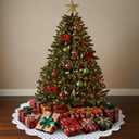 Christmas Tree Skirt Cotton Floral Block Tree Skirt in Nature Color for Home Xmas Party Seasonal Holiday Decoration Indoor Outdoor(48 Inch,Blue and White)