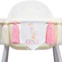 BOOMPA 1st Birthday High Chair Banner, Pink and White Tassel Garland, 40 inches, Girls Party Decoration (Pink-Y)